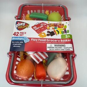 Play Right Play Food Grocery Basket 42 Piece Set Red Plastic Basket Ages 3+